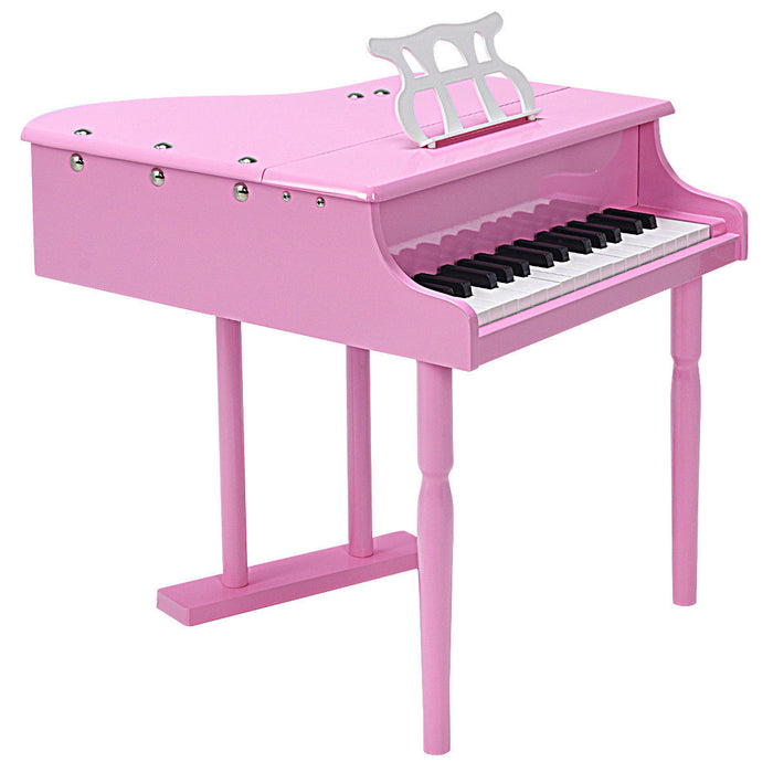 Costway Piano Classique pour Enfants, Mini Piano a Queue 30 Touches avec Pupitre et Banc, Jouet Instrument de Musique en Bois avec Couvercle et Porte-Partition, Cadeau pour Garcons et Filles des 3 Ans