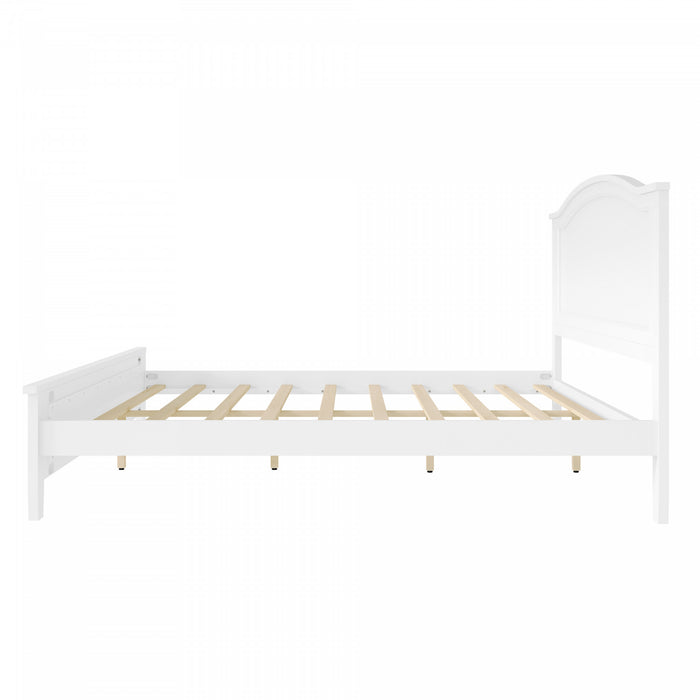 Lit plateforme Benson en bois massif format Full avec tete de lit elegante, blanc