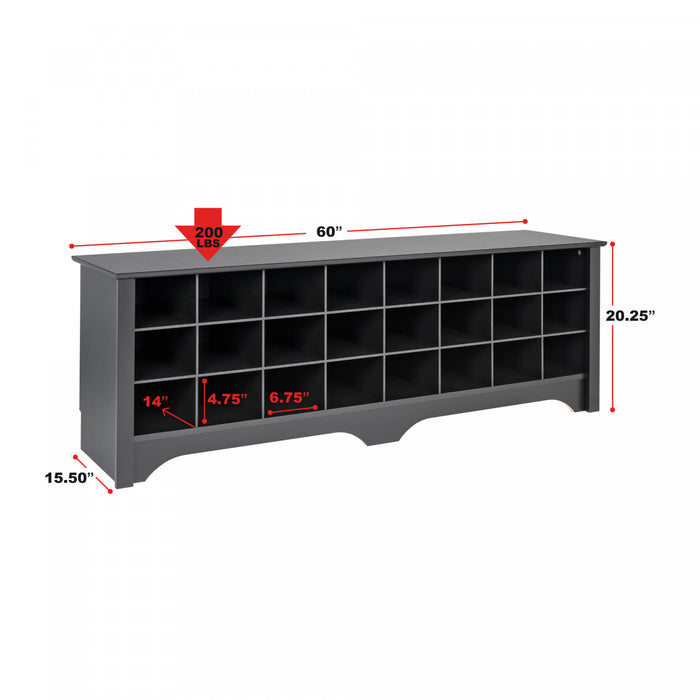 Banc à compartiments de rangement pour 24 paires de chaussures - noir