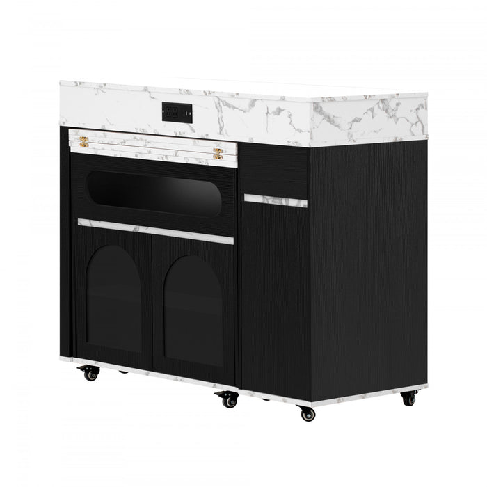 Table a manger extensible Avery avec ilot de cuisine roulant, noir