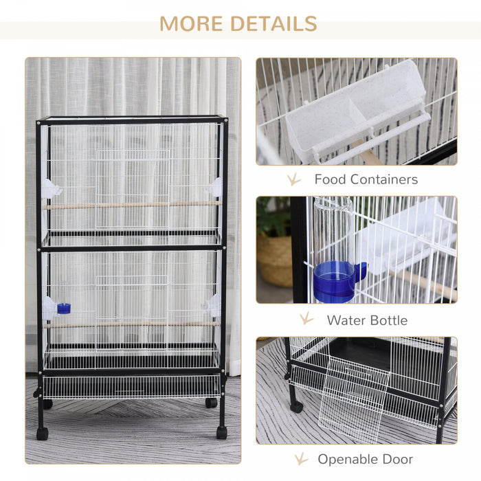 Pawhut Cage A Oiseaux 30 X 20,5 X 54 Pouces Perroquet Macaw Finch Cockatoo Flight Cage Avec Roues Noir/blanc