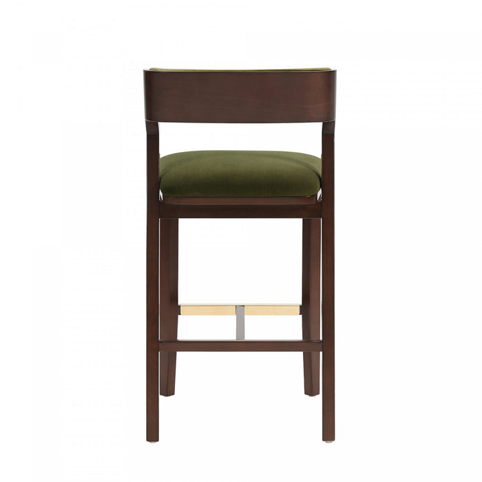 Tabouret de bar moderne en bois Patricia avec revetement en tissu vert tortue - Lot de 3