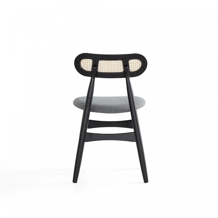 Chaise de salle a manger Colbert Industry Chic a dossier cannage en bois et assise rembourree, noir et gris - Lot de 4