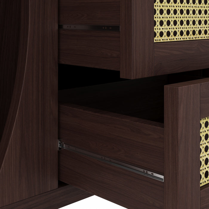 James 55.3\" Cabinet Moderne Minimaliste en Bois avec Portes Coulissantes et Etageres Ajustables, Marron Fonce