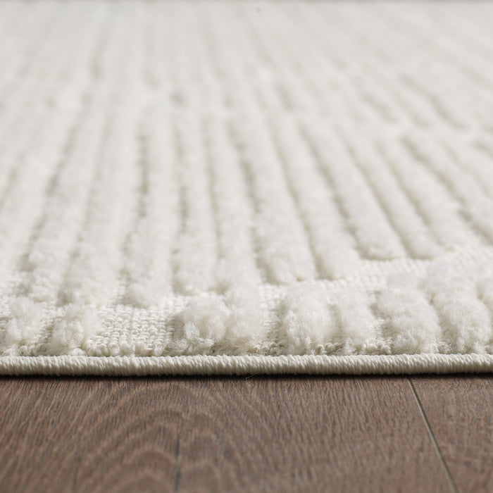 Carpette à poil long Quinto crème à motif de grands treillis - 7 pi 7 po x 10 pi 