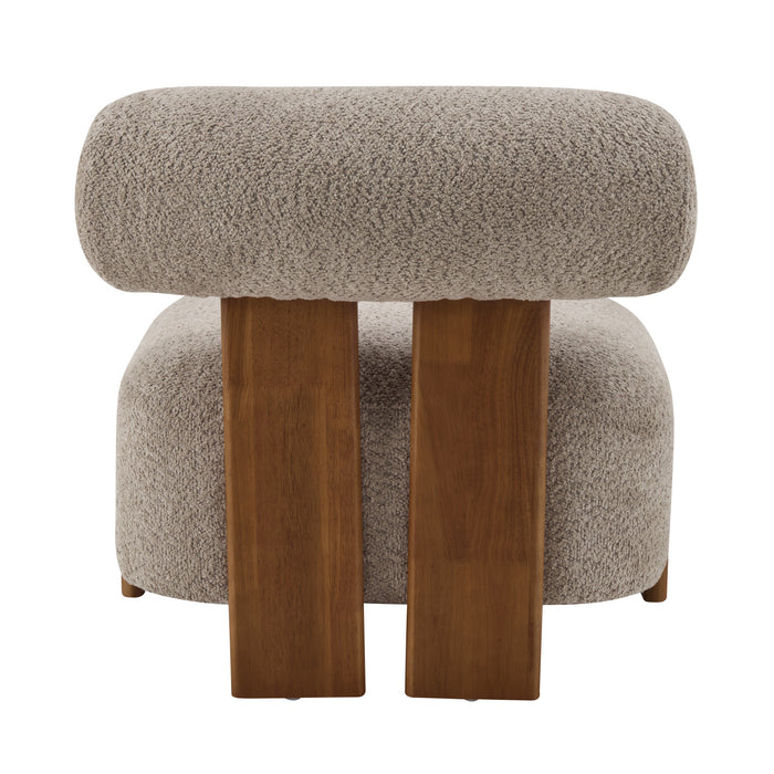 Luma Fauteuil de Salon Moderne en Bouclette a Dossier Enroule et Cadre en Bois Massif, Brun, Noyer