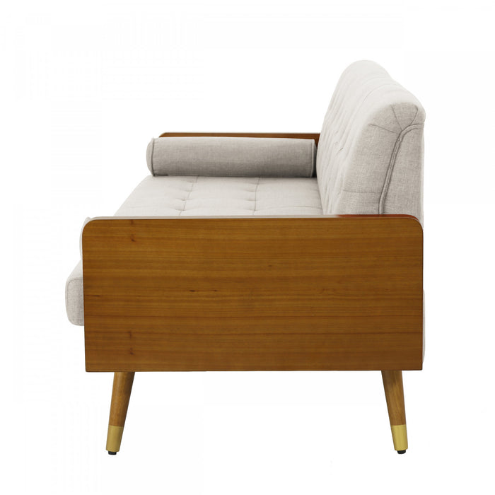 Canapé 3 Places En Tissu Capitonné Aidan Avec Coussins Roulés - Beige