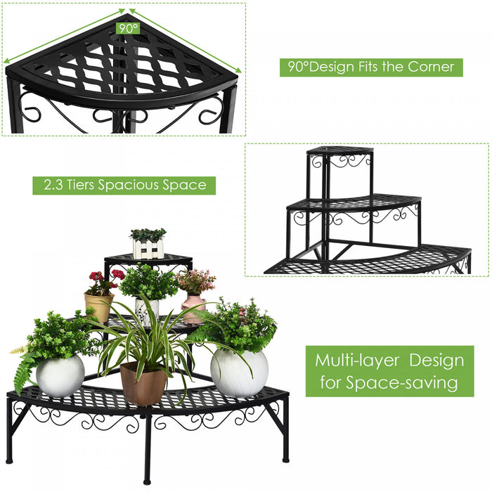 Presentoir Pour Plante 3 Niveaux, Etagere En Metal Pour Plantes, Grand Format, Presentoir Pour Exterieur Et Interieur, Pour Jardin/terrasse/balcon, Facile A Monter, Noir