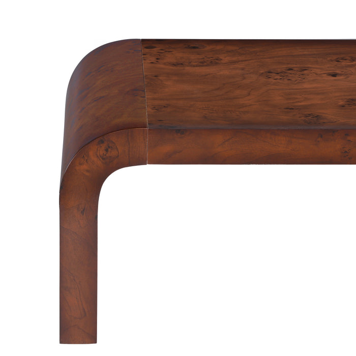 Table basse cascade rectangulaire Haven 53,7 pouces moderne placage bois avec bords arrondis, brun