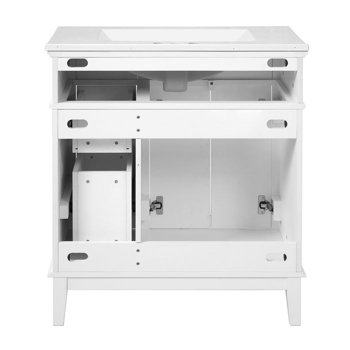 Savannah Meuble de salle de bain 30 pouces avec vasque en ceramique et armoire de rangement spacieux, Blanc