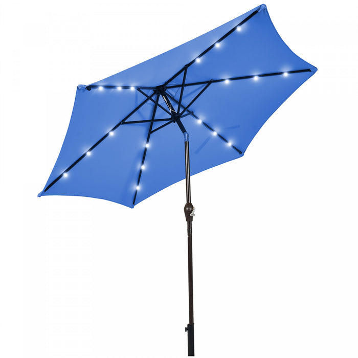Costway Parasol de marche solaire LED de 9 pieds avec reglage d'inclinaison et manivelle, bleu