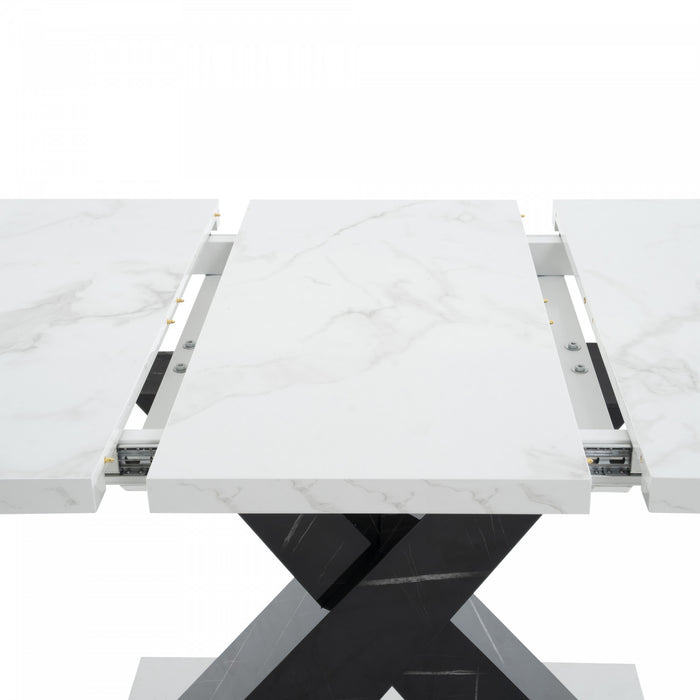 Liam Table a manger rectangulaire moderne extensible avec pieds en X et base en metal, noir