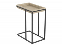 Table de bout en forme de C avec rainure encastrée - hêtre brun avec métal noir