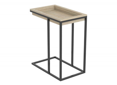 C-Shaped End Table With Sunkey Track - Brown Breech Wood With Black Metal | Table de bout en forme de C avec rainure encastrée - hêtre brun avec métal noir