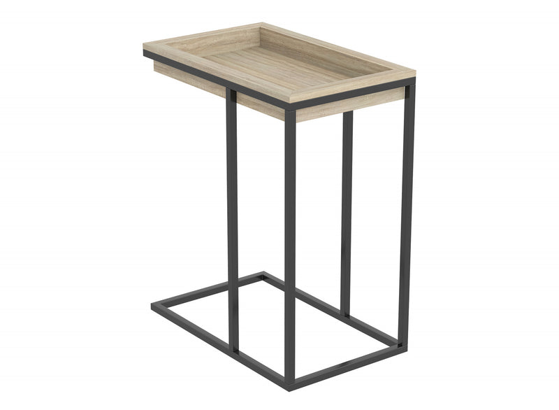 Table de bout en forme de C avec rainure encastrée - hêtre brun avec métal noir