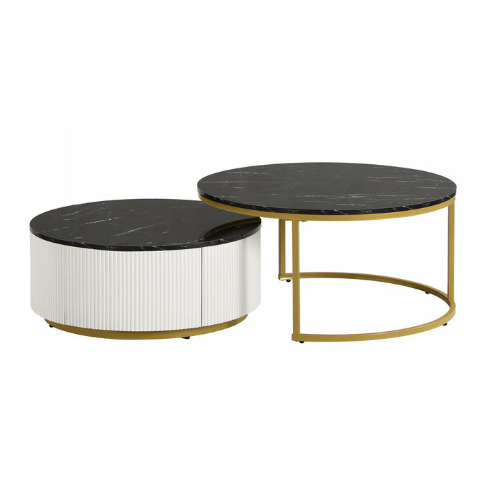 Table Basse Gigogne Moderne Sophia De 27,6\" Avec Tiroir De Rangement, Noire