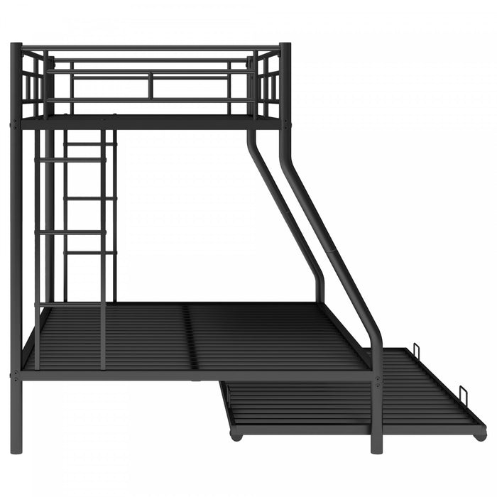 Jeremy – Lit Superpose En Metal, Simple Sur Double, Design Compact Avec Lit Gigogne Et Deux Echelles – Noir