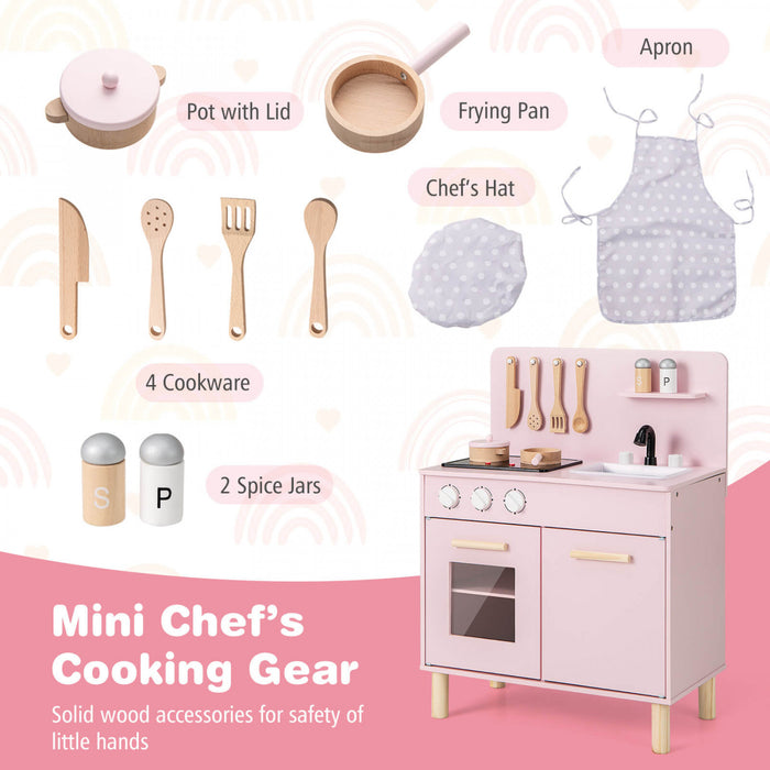 Costway Kids Kitchen Playset Avec Light Up Kitchen & Cooking Sounds Faucet D'evier De Four Rose
