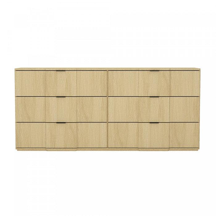 Commode Clive style milieu du siecle 183 cm en chene naturel et or (6 tiroirs)