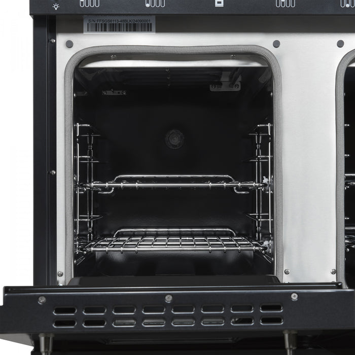 Cuisiniere a double combustible Antico de 48 pouces , noire, 5,5 pi³ four double - FFSGS6113-48BLK