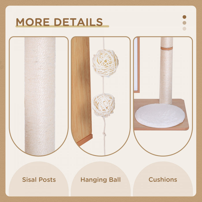 Pawhut Arbre A Chats Design Contemporain Griffoirs Grattoirs Sisal Naturel Centre D\u0092activites Niche Plate-formes Jeu Boules Suspendues 66l X 47l X 120h Cm Mdf Hetre Clair
