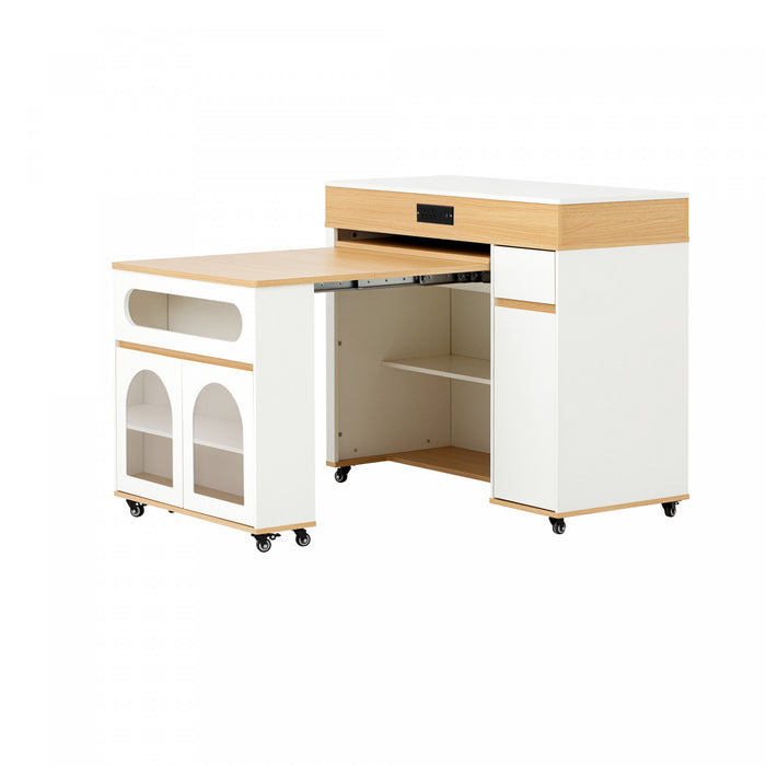 Table a manger extensible Avery avec ilot de cuisine roulant, blanc