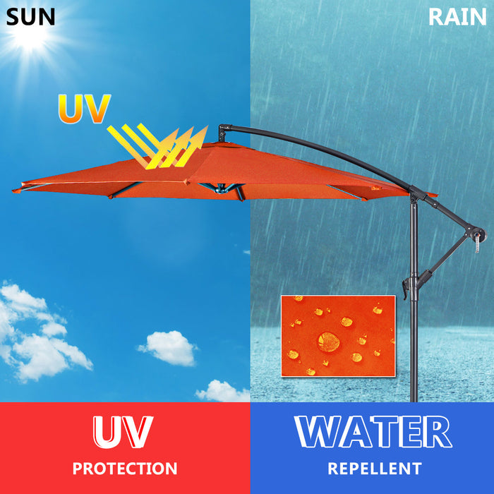Costway Parasol suspendu 10' FT pour patio, ombre solaire decalee exterieur Marche base Croix Orange