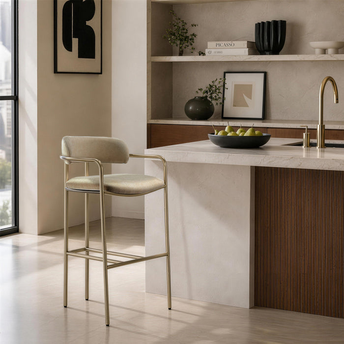 Tabouret de bar en metal rembourre style mid-century moderne Serene, coloris taupe