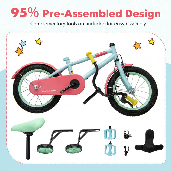 Costway 14\" Velo Pour Enfants Avec Guidon Reglable De Selle Roues D'entrainement Amovibles Frein A Main Rouge