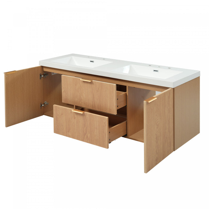 Weston Meuble-Lavabo Suspendu Double Vasque de 59,3 Pouces avec Rangement Intelligent, Naturel