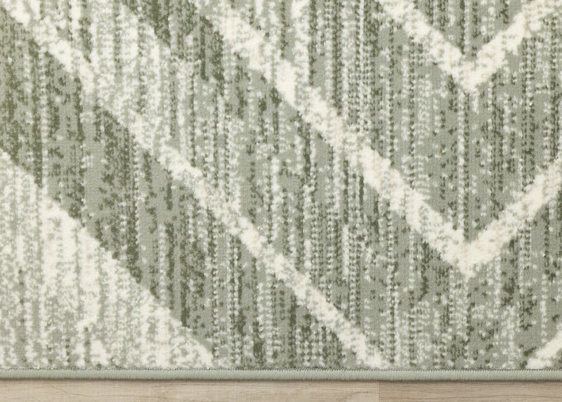 Tapis Florence vert et blanc a motif chevron vieilli, 6'7\" x 9'6\"