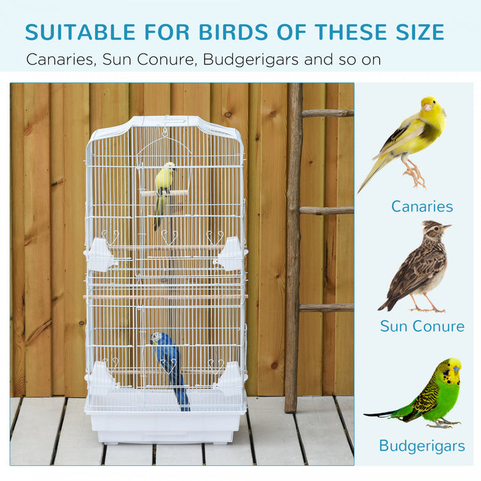 Pawhut 36\" Cage A Oiseaux Ara Maison De Jeu Cacatoes Perroquet Cage De Vol 2 Portes Perchoir 4 Mangeoire Fournitures Pour Animaux Blanc