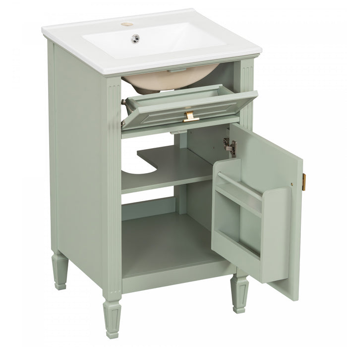 Jocelyn Meuble-lavabo de 20\" avec vasque en ceramique et structure en bois caoutchouc massif, Blanc