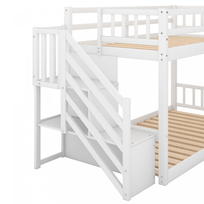 Joanna – Lit Superpose Bas En Bois Massif, Format Simple Avec Echelle De Rangement – Blanc