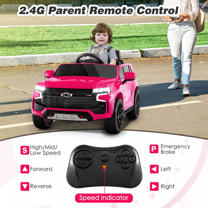 Costway 12v Enfants Roulent Sur La Voiture Chevrolet Tahoe Camion Electrique Suv Telecommande W / Lumiere Et Musique Rose