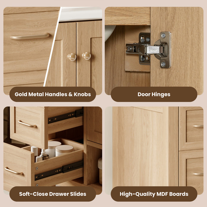 Oakmere Meuble-Lavabo Simple 36 po avec Deux Portes et Deux Tiroirs, Bois Naturel