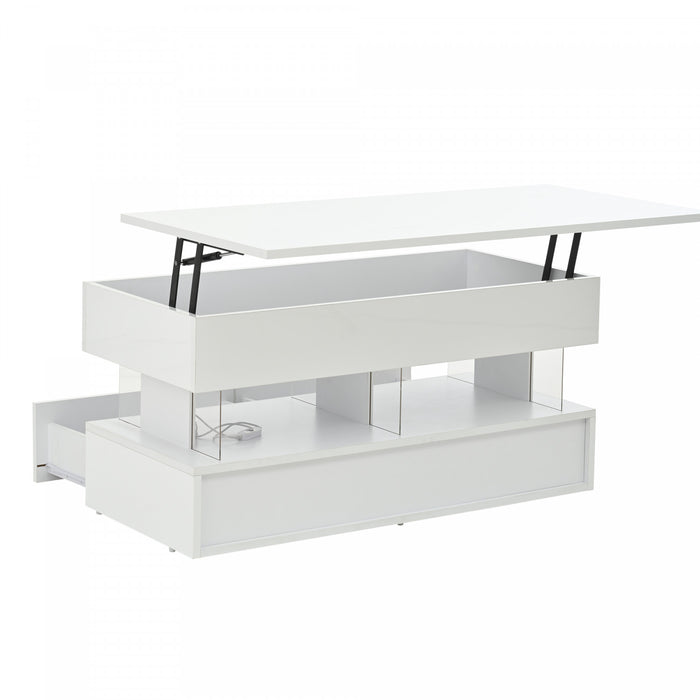 Nathan table basse relevable – table basse avec eclairage LED, blanc