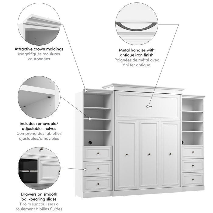 Grand lit escamotable Versatile de Bestar de 115 po (L) avec 2 organisateurs de garde-robe et tiroirs - blanc