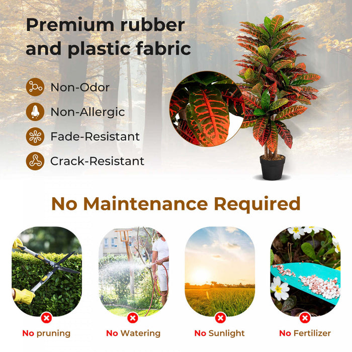 Costway Croton Artificiel Plante 40 \"haut Faux Fiddle Feuille Figuier Faux Croton Palmier