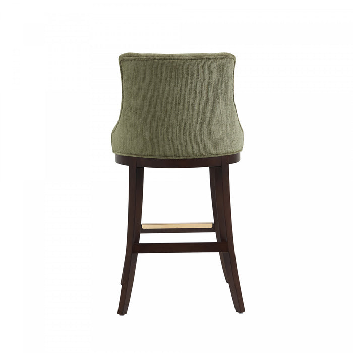 Tabouret de bar moderne Lucia en bois et chenille, revetement vert feuille - Lot de 3