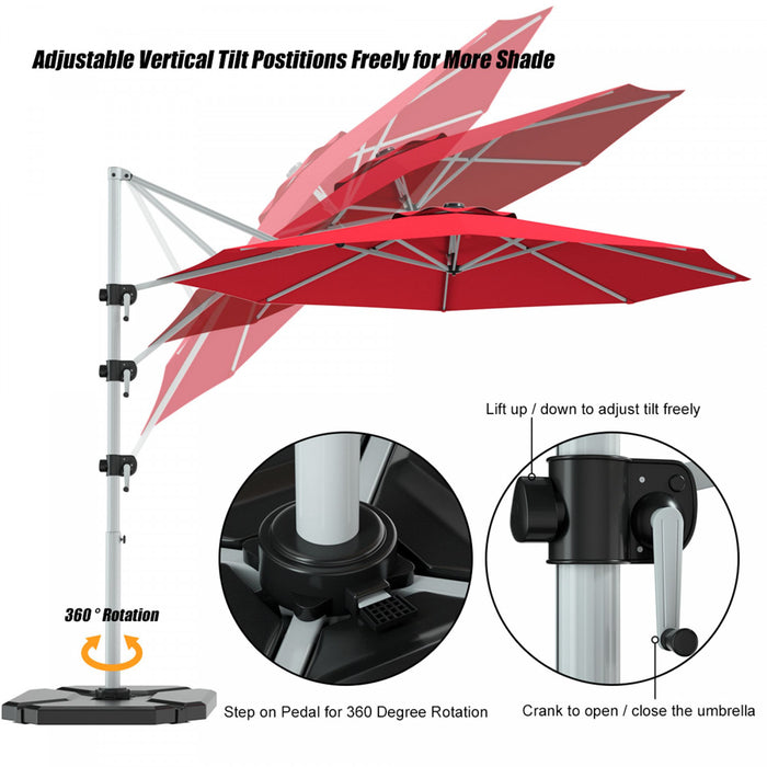 Costway Parasol deporte pour patio de 11 pieds, rotation a 360 degres, inclinaison en aluminium, rouge