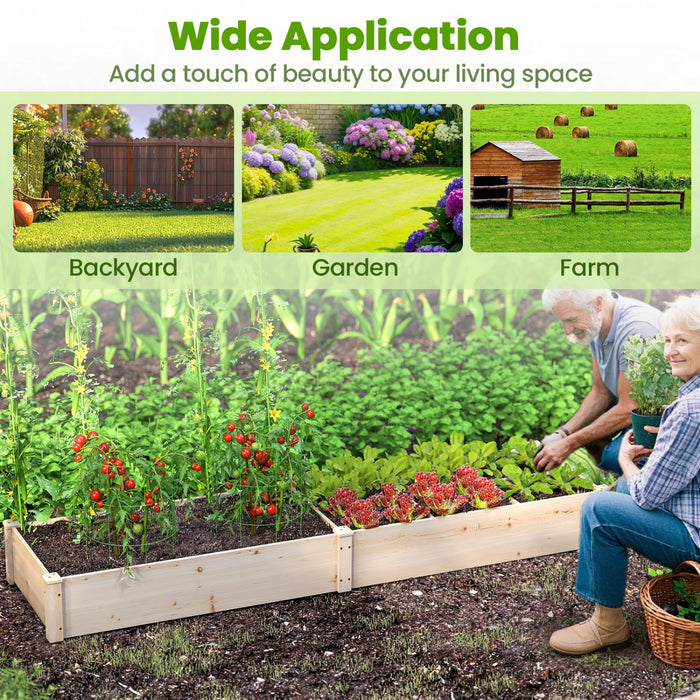 Lit De Jardin Eleve En Bois Costway, Planteur De Patio Eleve Avec 7 Compartiments De Plantation Pour La Fleur