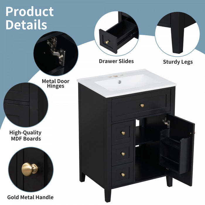Aura Ensemble Meuble-Lavabo Double 48 po avec Tiroirs et Armoire, Noir