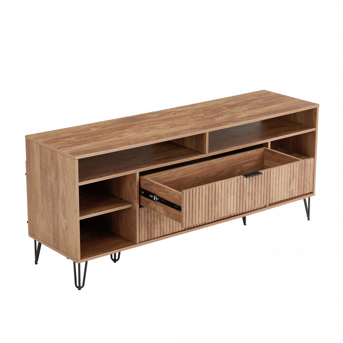 Meuble TV Dumbo Modern 160 cm a rainures, finition brun dore