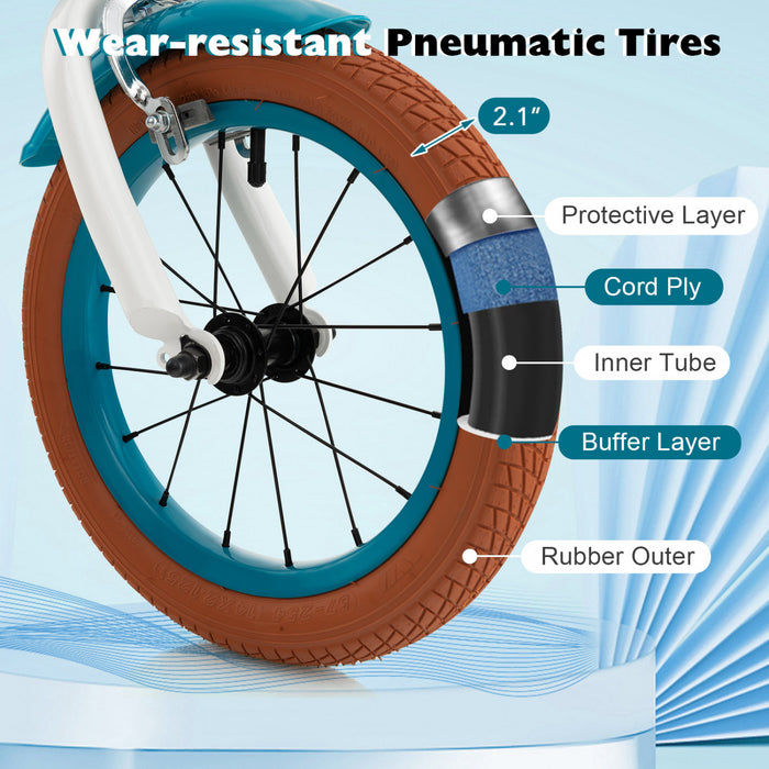 Velo Costway 14\" Pour Enfants Avec Roues D'entrainement Amovibles Et Panier Pour 3-5 Ans Bleu