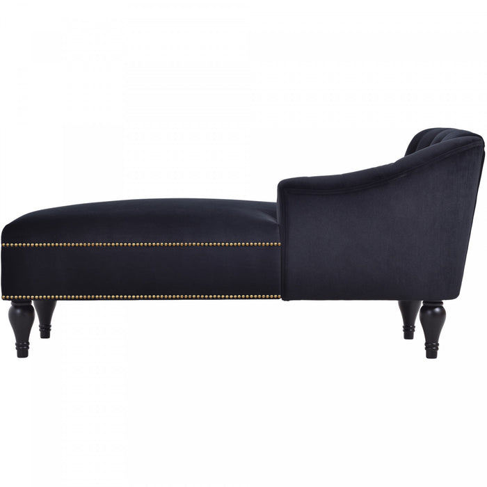 Serena Chaise Longue en Velours a Capitonnage Boutonne et Clous Decoratifs, Noir