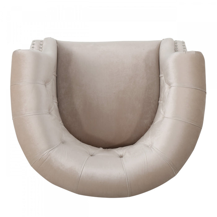 Fauteuil Akira En Tissu Velours Avec Capitonnage À Boutons Et Bordure Cloutée -  Couleur Champagne