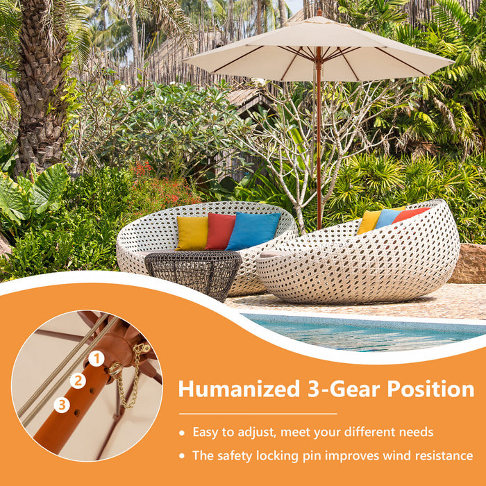 Costway Parasol en corde a poulie 9.5 FT pour patio Marche en bois avec branches en fibre de verre exterieur Beige