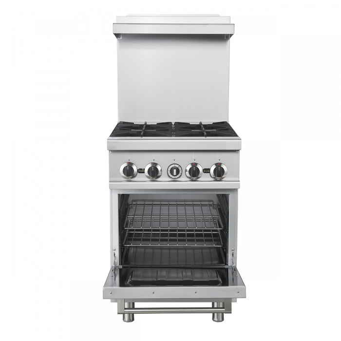 Cuisiniere a gaz Commerciale en acier inoxydable de 24 po, 4 bruleurs, 120 000 BTU – FCMGR0093-24