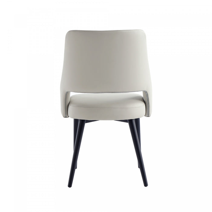 Chaise de salle a manger moderne Tremont en cuir vegetalien et metal, gris pierre - Lot de 2
